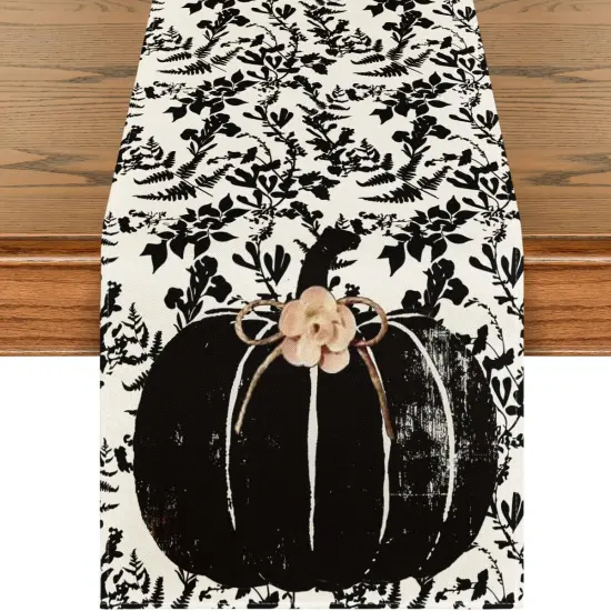 Pumpkin Leaves Flower Fall Table Runner {1}