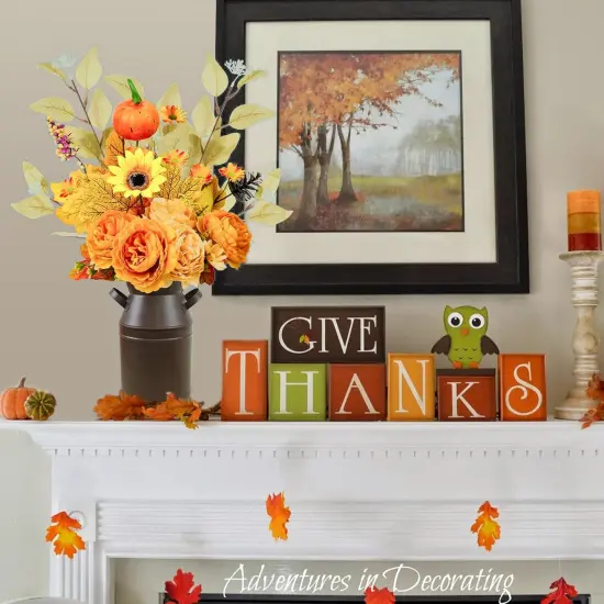 Artificial Fall Flowers with Metal Pot, Faux Silk Flower Arrangements {5}