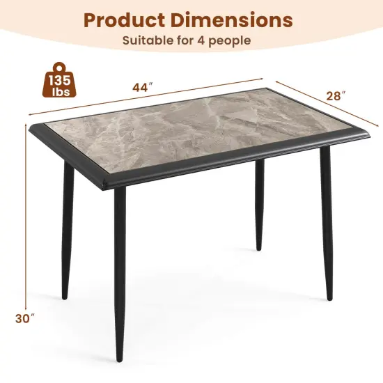 Costway 44" Rectangular Kitchen Table with Metal Frame Faux Marble Tabletop Dining Table {3}