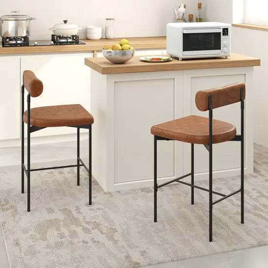 Costway 26" Upholstered Bar Stools Set of 4 with Padded Cushion & Backrest Footrest Brown/Gray {12}