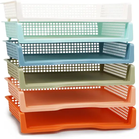 4E's Novelty 6 Pack Stackable Trays for Classroom, Durable Organizer With Classy Colors, Boho Paper Tray for Classroom, Durable Classrooms Paper Trays for Teachers, Teacher Turn In Tray Storage {1}