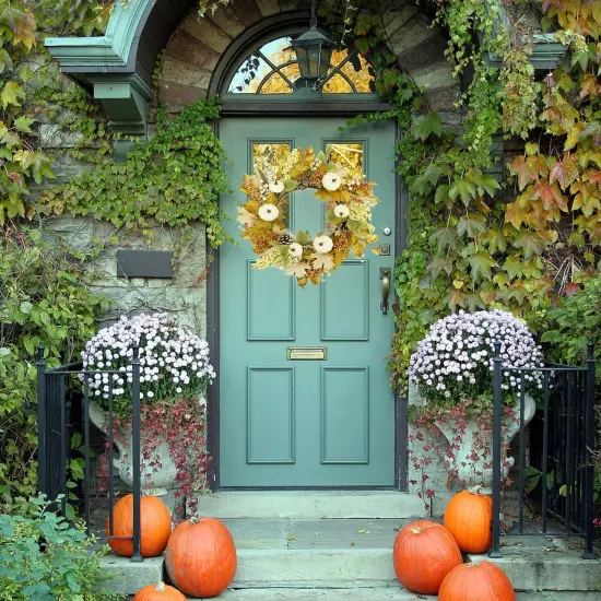 Fall Wreath with Pumpkin,Maple Leaf,Ivy Leaf,Colorful Berry {2}