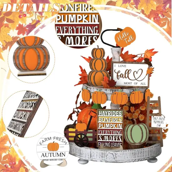 15 Pcs Fall Tiered Tray Decor Set Fall Decorations(Harvest) {3}