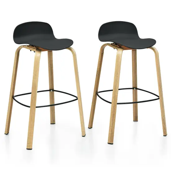 Costway Set of 2 Barstools Modern 30inch Pub Chairs w/Low Back & Metal Legs Black {1}