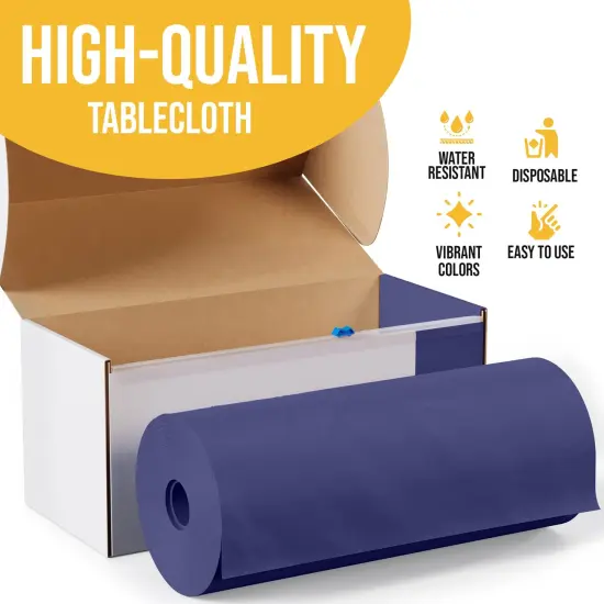  Party Solids 54" x 300' Plastic Table Cover Roll with Slide Cutter &ndash; Cut-to-Size Dispenser Box &ndash; Makes Up to 36 Disposable 8' Rectangle Tablecloths by Exquisite Navy {4}