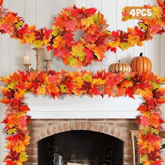 4 Pack Autumn Garland Leaves Fake Vines - Multicolor {1}