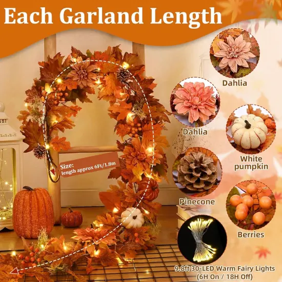 6 FT Fall Garland with Lights {4}