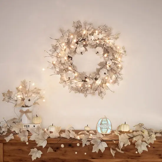 26 Inch Large Foldable Fall Wreath for Front Door with Lights Timer {5}