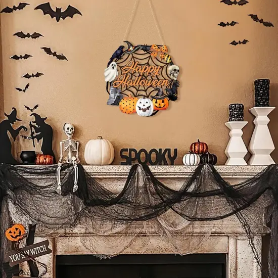 Halloween Decoration Wooden Ghost Door Wreath {2}