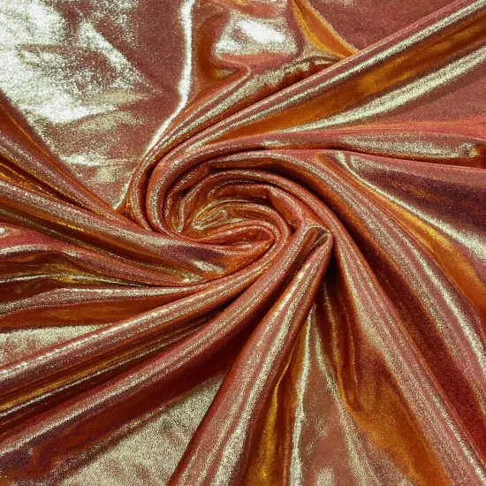 1 Yard Foggy Foil Shimmer Nylon Spandex Fabric 4 Way Stretch Reflective Lightweight 58-60 inches width Orange-Gold {1}