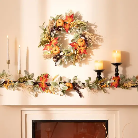 18'' Fall Wreaths with Lights Pumpkin {2}