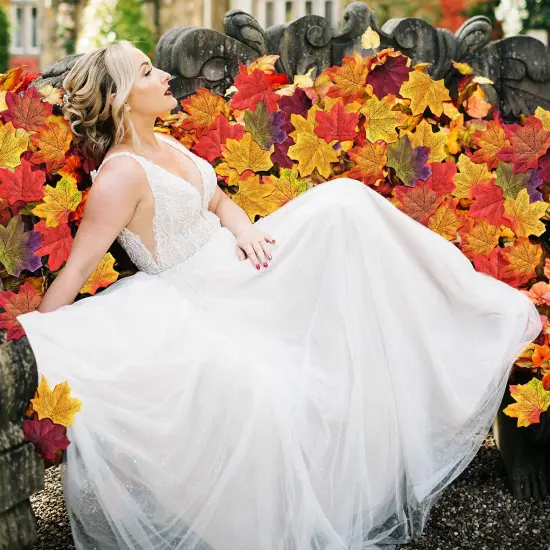 450 Pcs Artificial Fall Leaves Table Decoration(9 Colors) {5}