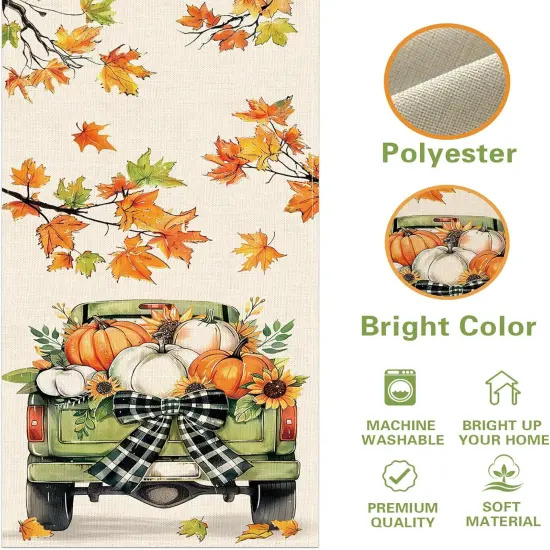 Fall Green Truck Pumpkin Dining Table Runner {2}