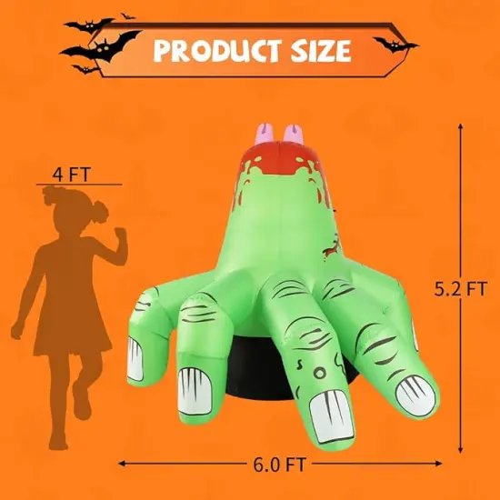 GOOSH 6 FT Halloween Inflatables Hand Blow Up Yard Scary Green Giant with Built-in LEDs {5}