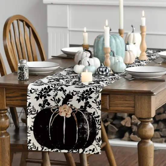 Pumpkin Leaves Flower Fall Table Runner {2}