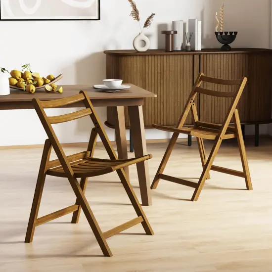 Costway Folding Dining Chair Set of 2/4 with Rubber Wood Frame Slatted Seat Curved Backrest {10}