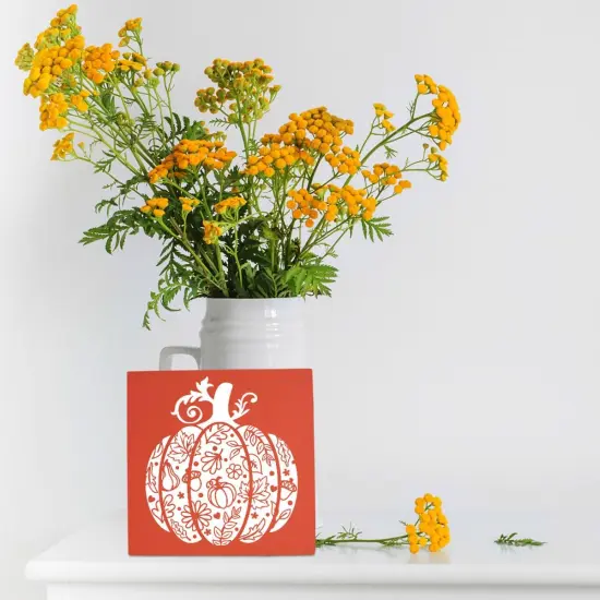 Orange Fall Decor, Fall Decorations for Home Office, Autumn Sign, 5 X 5 Inch {2}