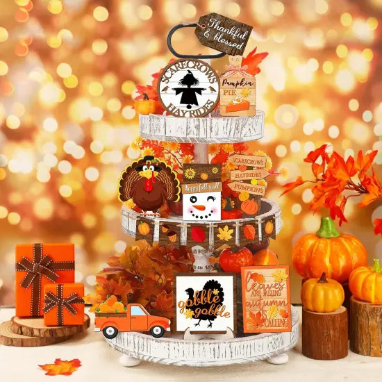 15 Pcs Fall Tiered Tray Decor Set {2}