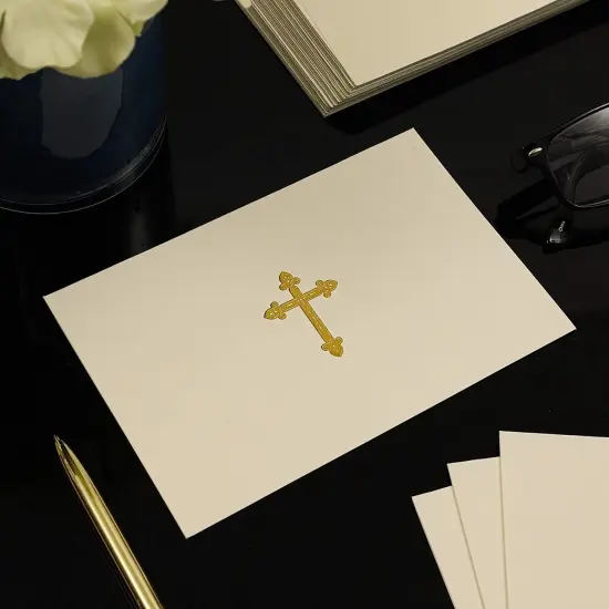 48 Pack Gold Foil Embossed Cross Religious Blank Greeting Card Set with Envelopes (4 x 6 Inch) {3}