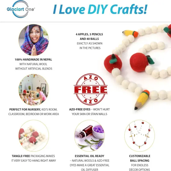 Back to School Apple & Pencil Felt Ball Garland {2}