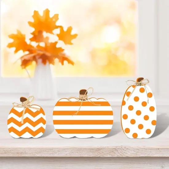 3Pcs Unfinished Pumpkin Wooden Cutout with Natural Raffia Pumpkin {4}