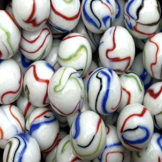 TIE-DYE White/Red/Blue/Green Glass Marbles 25mm (1 inch) SHOOTER Taw Lot {2}