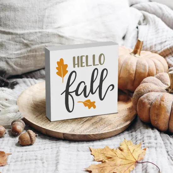 Fall Wooden Box Sign for Tiered Tray - 5.1 X 5.1 Inch {3}