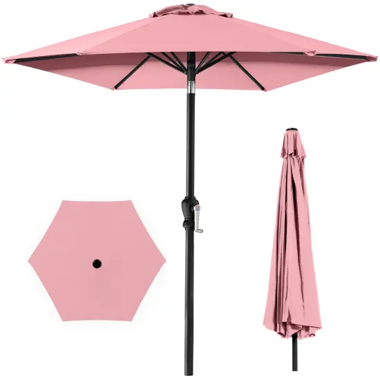 Best Choice Products 10ft Outdoor Steel Market Patio Umbrella w/ Crank, Tilt Push Button, 6 Ribs Carnation {1}