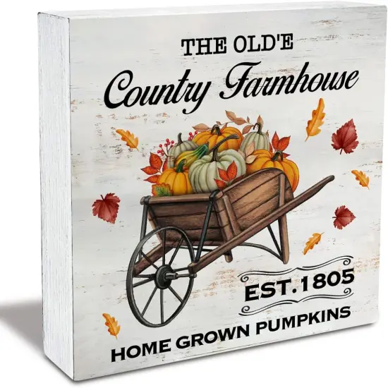 Rustic Country Pumpkin Farmhouse Wood Box Sign {1}