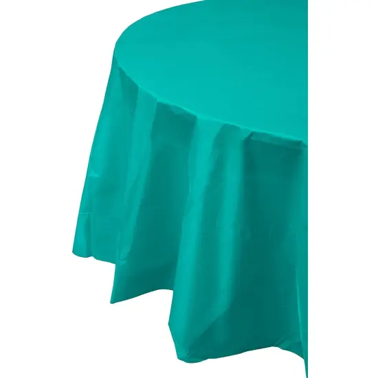 Exquisite Disposable Round Plastic Tablecloths &ndash; 6 Pack 84" Disposable Table Cloths &ndash; Indoor/Outdoor Party Tablecloth &ndash; Round Plastic Table Cover for Events & Party Supplies Teal {3}