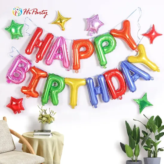 3D Mylar Foil Happy Birthday Balloons - Rainbow {2}