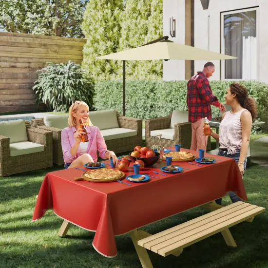 Exquisite Vinyl Tablecloth &ndash; 70" Round &ndash; Pack of 1 &ndash; Round Plastic Table Cover with Flannel Backing &ndash; Reusable & Waterproof Tablecloth for Parties and Events Red {6}