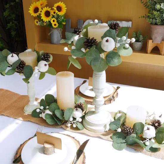 4 Pack Fall White Pumpkin Candle Rings Faux Eucalyptus {3}