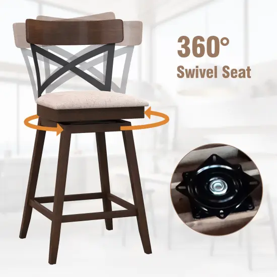 Costway Set of 2 Wooden Swivel Bar Stools Upholstered Counter Height Dining Chairs {6}