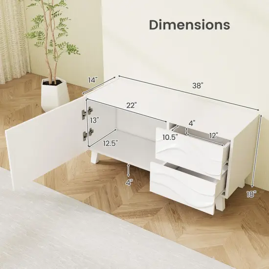 Costway 38" TV Stand for 44-Inch TV with DrawersEngraved Media Console Cabinet White {3}