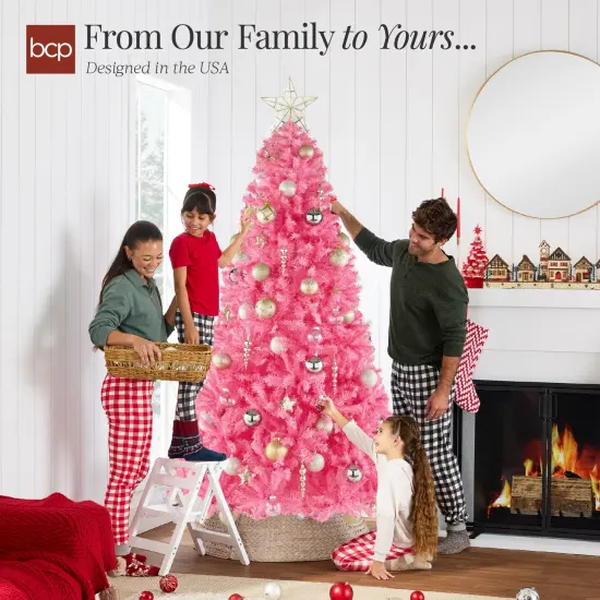 Best Choice Products Artificial Pink Christmas Full Tree Festive Holiday Decoration w/ Stand {5}