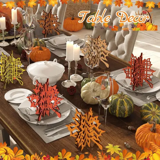 36 Pcs Fall Crafts Set 24 Maple Leaf Wood DIY Crafts Cutouts with 12 Colored {4}