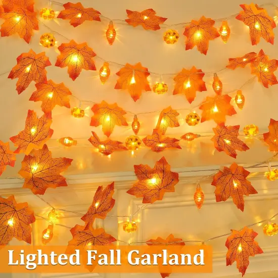2 Pack & Timer Fall Garland with Pumpkin Lights - 13Ft 60LED {4}