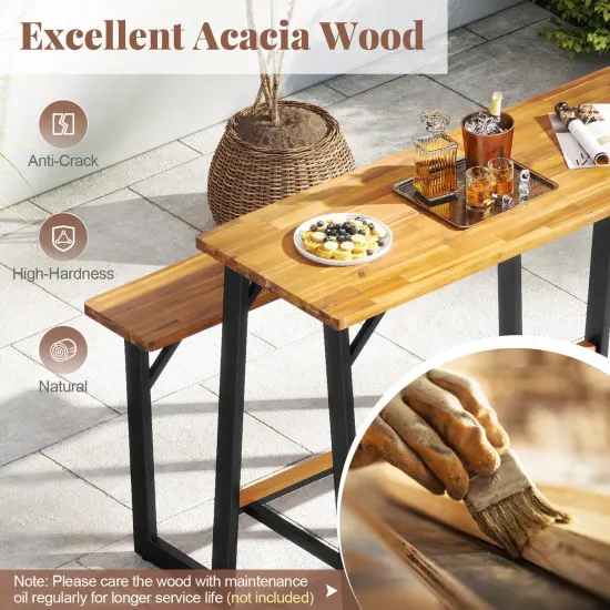 Costway Patio Picnic Table Bench Set with Acacia Wood Tabletop Benchtop Built-in Footrests {6}