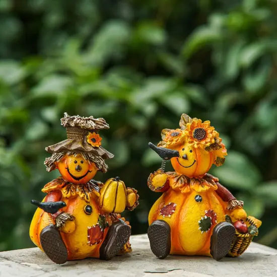 Set of 2 -Polystone Table Decor Seasonal Fall Harvest Statue Pumpkin {4}