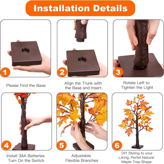 2 Pack 24 Inch Prelit Fall Maple Tree Decor with 48 LED Timer {3}