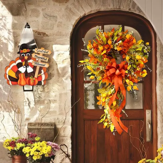 Thankful Blessed Grateful Turkey Sign Fall Decor {5}