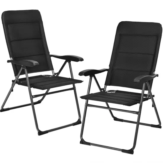 Costway 2PCS Patio Folding Chairs Back Adjustable Reclining Padded Garden Furniture {4}