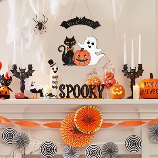 Ghost Door Wreath for Door Sign - Halloween Decor {3}