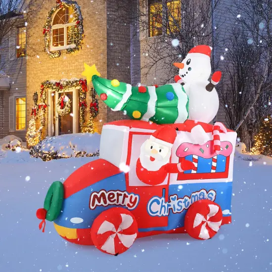 Costway 6 ft Christmas Inflatable Santa on Car with Santa Clause Snowma Christmas Treen {2}