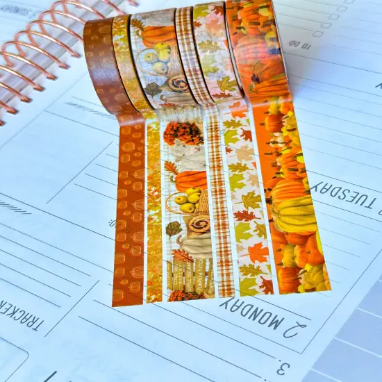 Fall Farm Leaves Pumpkins Foliage Washi Tape Set September 2024 - W115 {6}