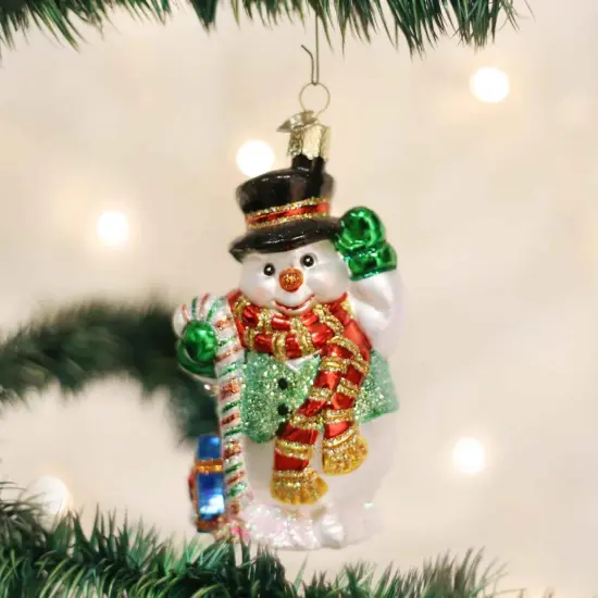 Old World Christmas 4.25 In Candy Cane Snowman Tree Ornament , Ornament Snowman White {3}