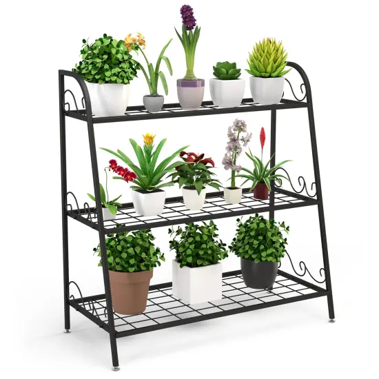 Costway 3-tier Metal Plant Stand Shelf Flower Pot Holder Display Rack Shoe Organizer {2}
