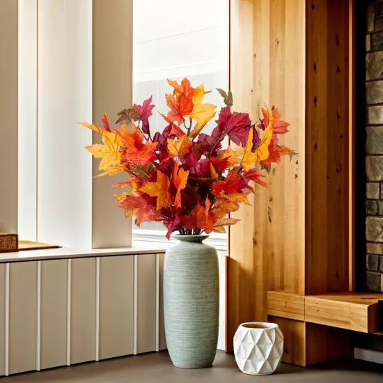 6 Pcs Artificial Maple Leaves Stems {5}