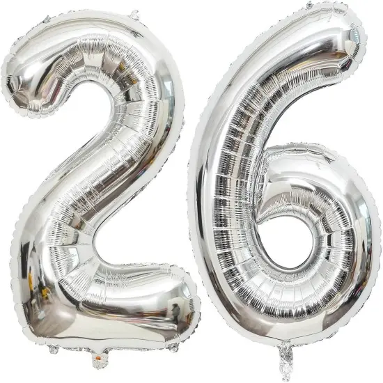 40 Inch Silver 26 Number Balloons - Silver 26 {1}